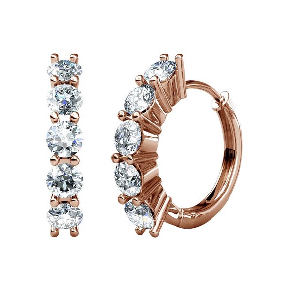 Rose Gold‎ Small Huggie Hoop Earrings With Australian Crystals - Picture 1 of 3
